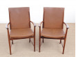 Mid century modern pair of armchair in Rio rosewood and cognac leather by Kai Lyngfeldt Larsen