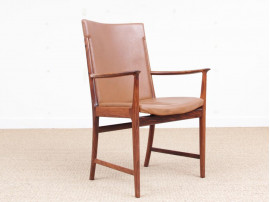 Mid century modern pair of armchair in Rio rosewood and cognac leather by Kai Lyngfeldt Larsen