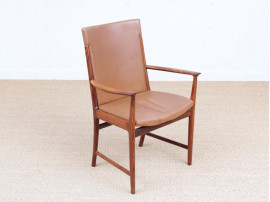 Mid century modern pair of armchair in Rio rosewood and cognac leather by Kai Lyngfeldt Larsen