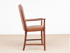 Mid century modern pair of armchair in Rio rosewood and cognac leather by Kai Lyngfeldt Larsen