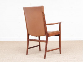 Mid century modern pair of armchair in Rio rosewood and cognac leather by Kai Lyngfeldt Larsen