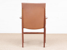 Mid century modern pair of armchair in Rio rosewood and cognac leather by Kai Lyngfeldt Larsen