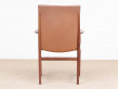 Mid century modern pair of armchair in Rio rosewood and cognac leather by Kai Lyngfeldt Larsen