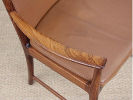 Mid century modern pair of armchair in Rio rosewood and cognac leather by Kai Lyngfeldt Larsen