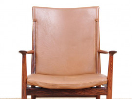 Mid century modern pair of armchair in Rio rosewood and cognac leather by Kai Lyngfeldt Larsen