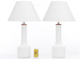 Mid century modern scandinavian pair of opal glass  lamp