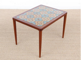 Mid century modern scandinavian teak coffee table with ceramic tiles by H.W. Klein