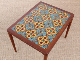 Mid century modern scandinavian teak coffee table with ceramic tiles by H.W. Klein
