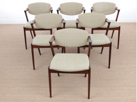 Mid-Century  modern scandinavian set of  6 Kai Kristiansen Rio rosewood chairs, model 42