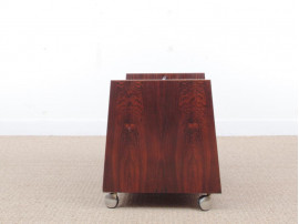 Mid-Century  modern scandinavian vinyl record rack on wheels in Rio rosewood