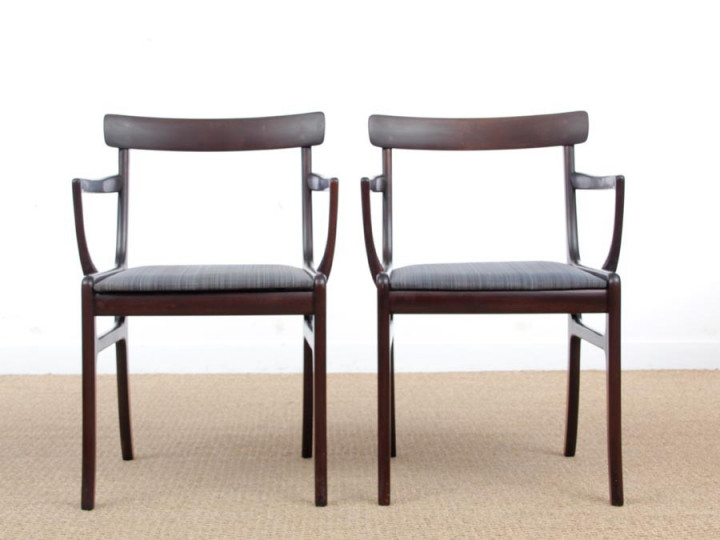 Mid-Century  modern scandinavian pait of 2 armchairs model Rungstedlund in mahogany by Ole Wanscher