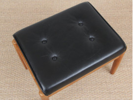 Mid-Century  modern scandinavian stool in teak an leather