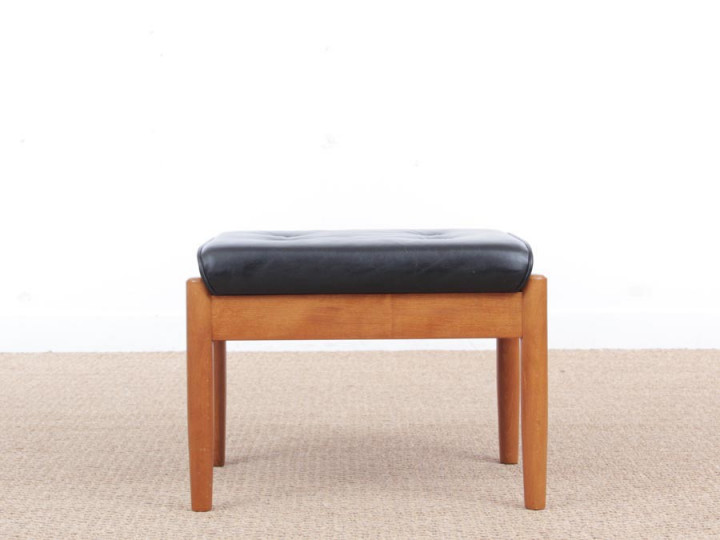 Mid-Century  modern scandinavian stool in teak an leather