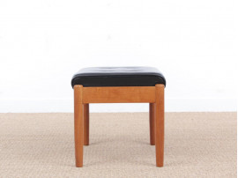 Mid-Century  modern scandinavian stool in teak an leather