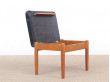 Mid-Century  modern scandinavian stool in teak an leather