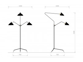 Lampadaire 3 bras pivotants Serge Mouille, nouvelle édition