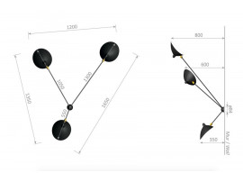 Grande applique "Araignée" 3, 5 ou 7 bras fixes de Serge Mouille, nouvelle édition