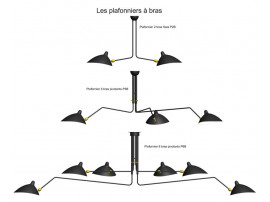 Ceiling lamp with 2 still arms or 3, 5 rotating arms by Serge Mouille, new edition