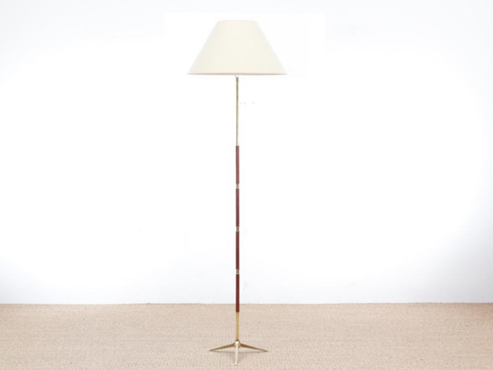 Lampadaire scandinave en teck et laiton