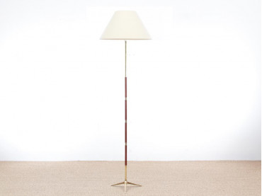 Lampadaire scandinave en teck et laiton