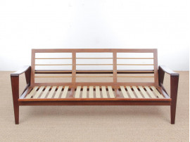 Banquette scandinaves 3 pl. en acajou modèle 35. Tissu sur mesure.