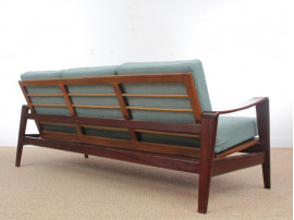 Banquette scandinaves 3 pl. en acajou modèle 35. Tissu sur mesure.