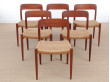 Mid-Century modern scandinavian set of 6 dining chairs in teak model 75 by Niels O.Møller