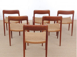 Mid-Century modern scandinavian set of 6 dining chairs in teak model 75 by Niels O.Møller