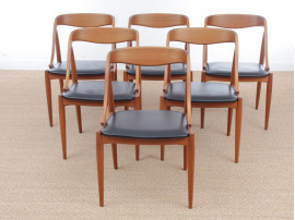 Mid-Century modern scandinavian set of 6 dining chairs in teak  by Niels O.Møller