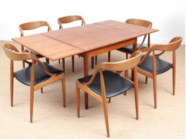 Table de repas scandinave carrée en teck à rallonges 4/6 personnes