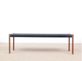 Mid-Century  modern scandinavian bench model n°63 by Niels Møller, teak and black paper cord 150 cm