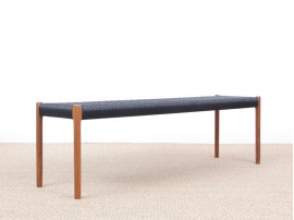 Mid-Century  modern scandinavian bench model n°63 by Niels Møller, teak and black paper cord 150 cm