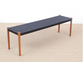 Mid-Century  modern scandinavian bench model n°63 by Niels Møller, teak and black paper cord 150 cm