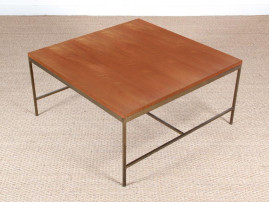 Mid-Century modern  square coffee table in teak and brass by Paul Mc Cobb