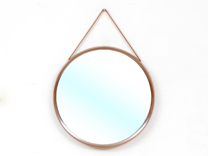 Miroir circulaire scandinave mural en palissandre de Rio