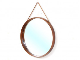 Miroir circulaire scandinave mural en palissandre de Rio