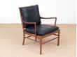 Mid-Century modern scandinavian Colonial arm chair in walnut by Ole Wanscher. New edition