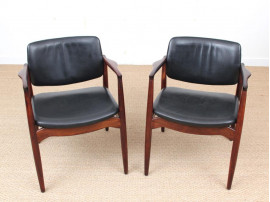 Mid-Century Modern Danish pair of desk chair in Rio rosewood model 66 by Erik Buck