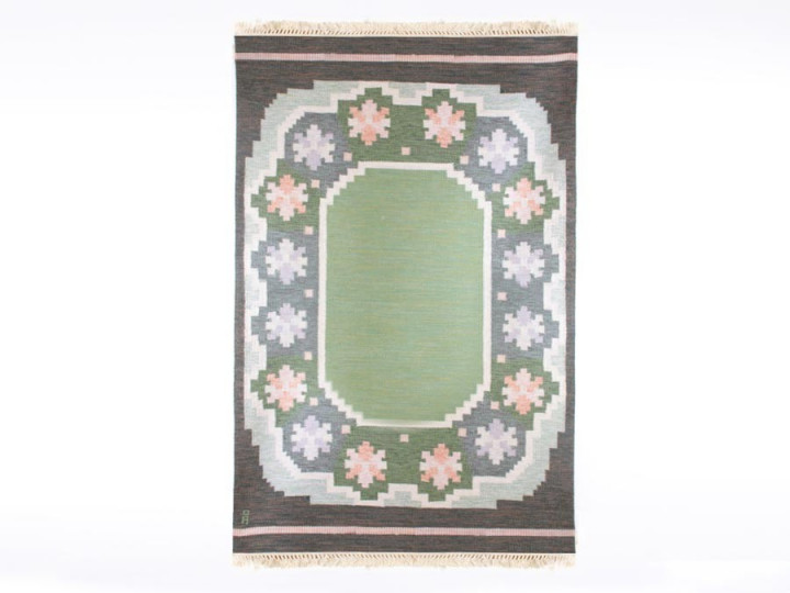 Tapis suèdois Rolakan en laine tissé main. Pièce unique vintage. 246 x 168 cm.