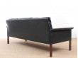 Mid modern danish 3 seats black leather sofa, model 500 by Hans Olsen