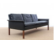 Mid modern danish 3 seats black leather sofa, model 500 by Hans Olsen