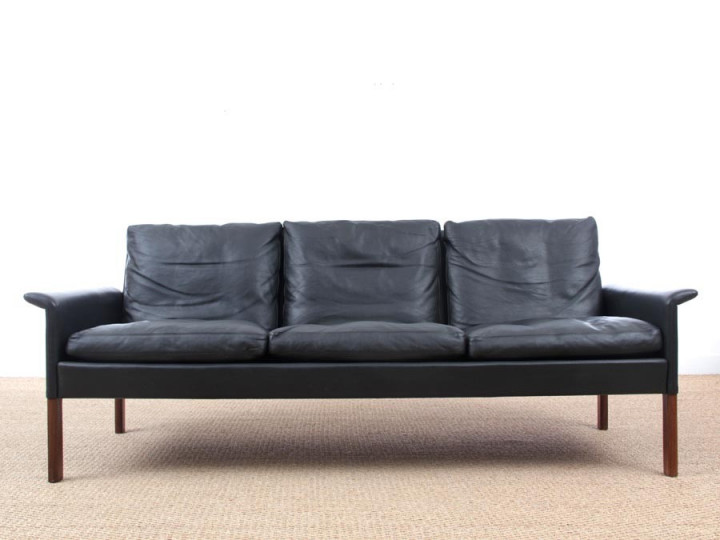 Canapé scandinave 3 places en cuir noir modèle 500