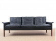 Mid modern danish 3 seats black leather sofa, model 500 by Hans Olsen