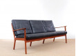 Banquette scandinave 3 places modèle PJ112 en teck et cuir