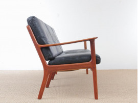 Danish mid-century modern sofa 3 seats by Ole Wanscher for Paul Jepesen in teak and leather.