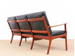 Danish mid-century modern sofa 3 seats by Ole Wanscher for Paul Jepesen in teak and leather.