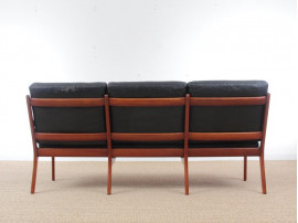 Danish mid-century modern sofa 3 seats by Ole Wanscher for Paul Jepesen in teak and leather.