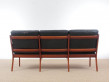 Danish mid-century modern sofa 3 seats by Ole Wanscher for Paul Jepesen in teak and leather.