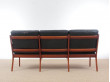 Banquette scandinave 3 places modèle PJ112 en teck et cuir