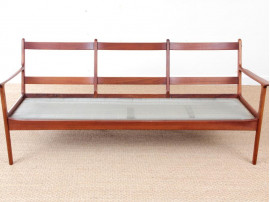 Banquette scandinave 3 places modèle PJ112 en teck et cuir